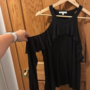 Rebecca Minkoff long sleeve black cold shoulder top size Large barely worn